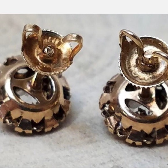 10k Gold Vintage old antique Screw on pierced Earrings posts paste victorian - Picture 2 of 5